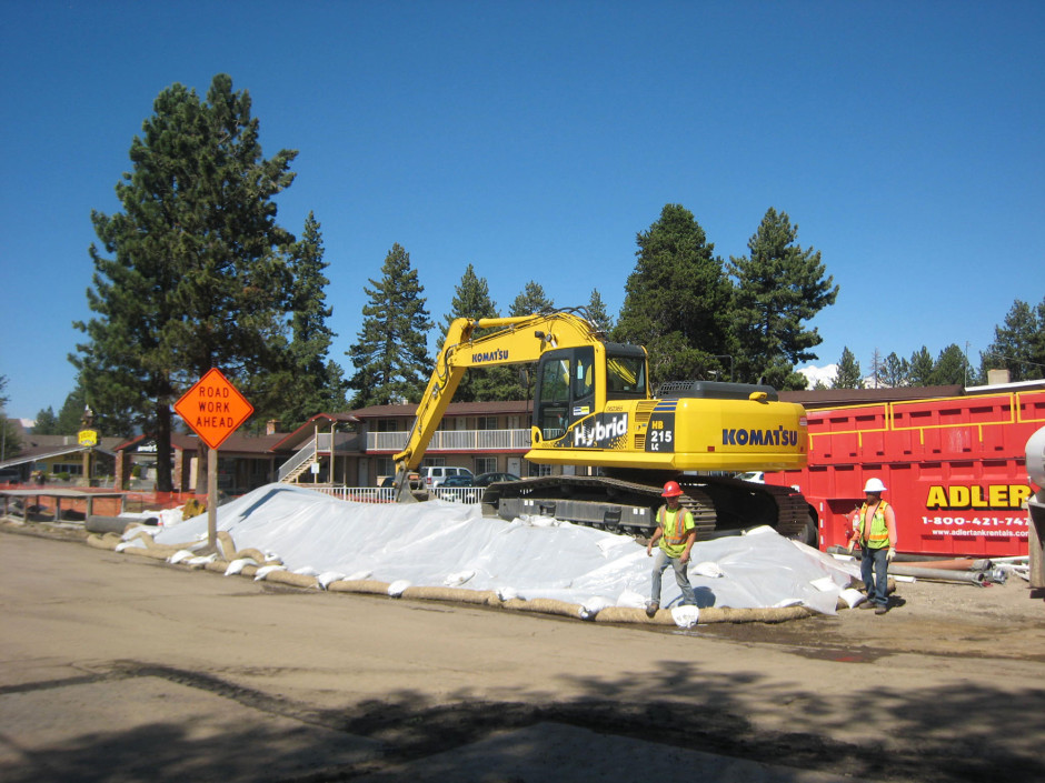 IMG_4220 - Bijou Erosion Control Project - South Lake Tahoe, CA <br/>SWPPP inspections 2013 - Stockpiles BMP'd (covered with fiber roll perimeters)
